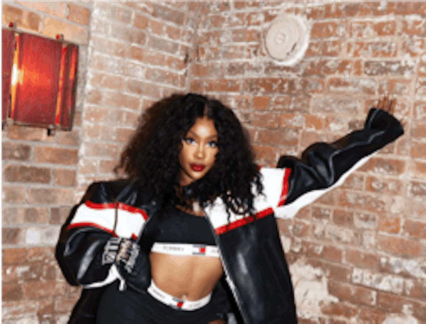 SZA poses in front of brick wall