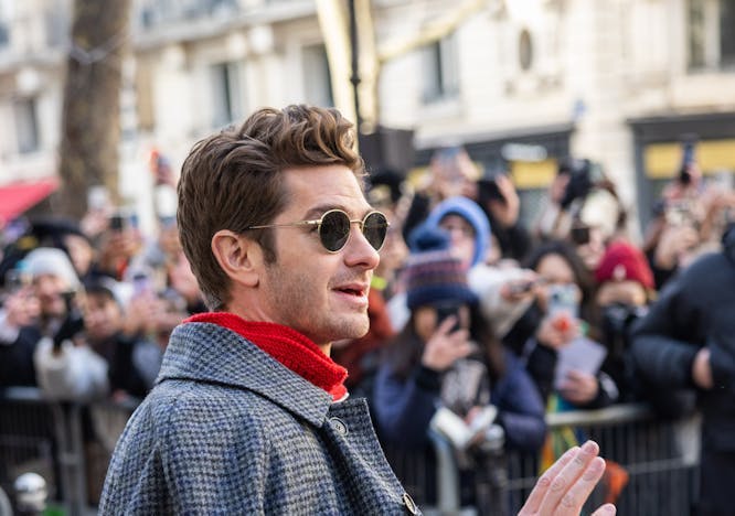 Andrew Garfield attends the Loewe Menswear Fall/Winter 2024-2025 show. Photo courtesy of Getty Images.