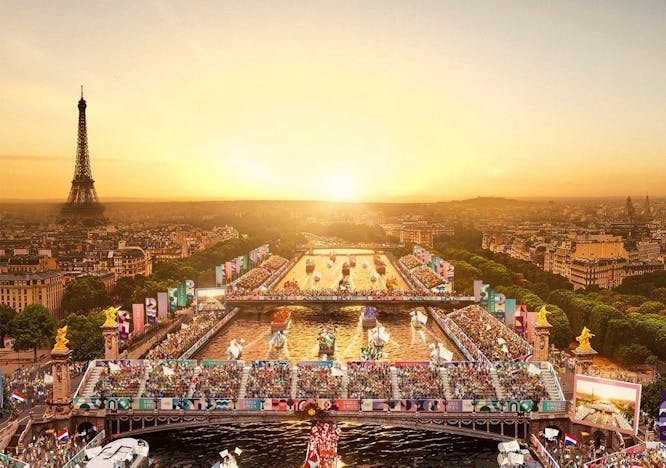 A digital representation of the 2024 Olympics Opening Ceremony in Paris. Courtesy of Instagram/ @olympicshospitality.