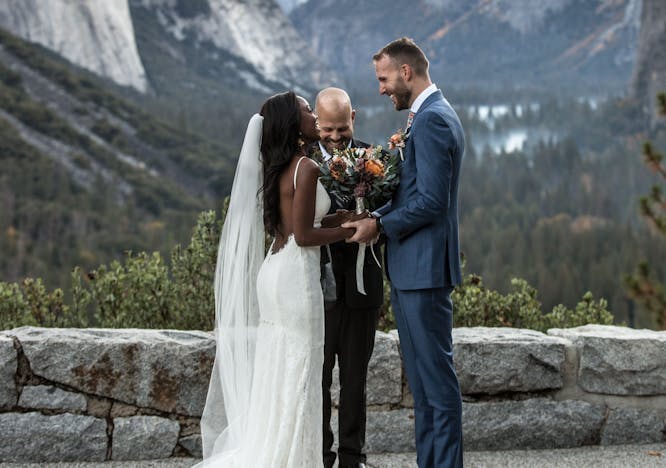 Bride and Groom at wedding ceremony in Yosemite National Park