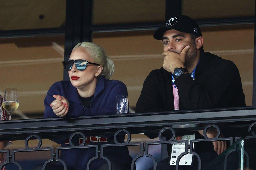 Lady Gaga and Michael Polanksy at the Artistic Gymnastics Women's Qualification of the Olympics. Getty Images.