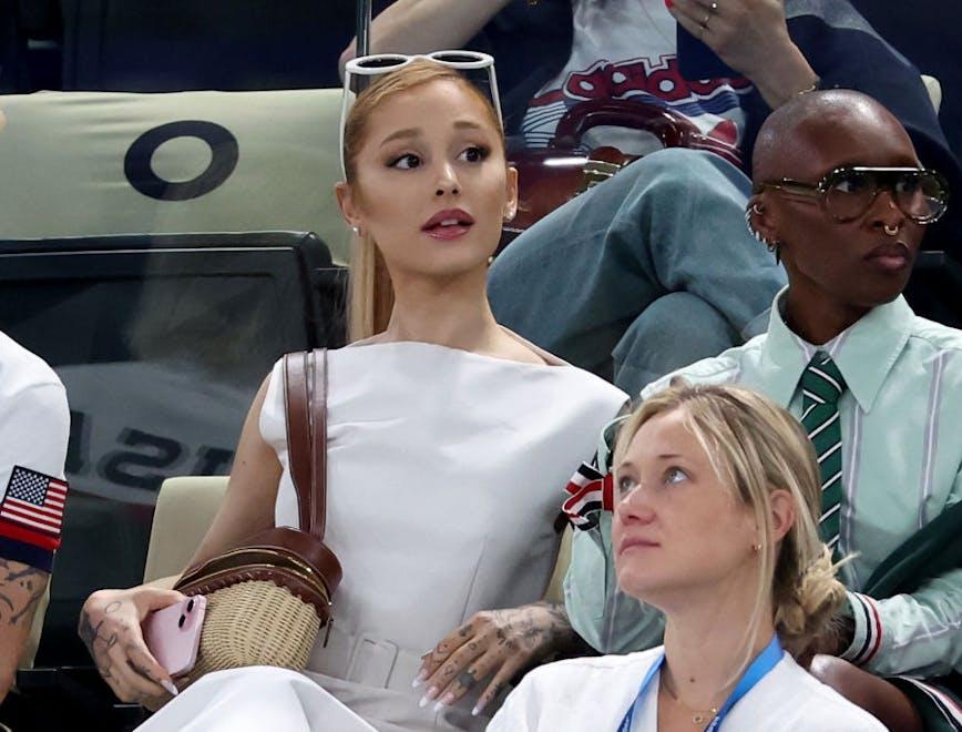 Ariana Grande and Cynthia Erivo attend the Artistic Gymnastics Women's Qualification. Getty Images. / celebrity olympics paris