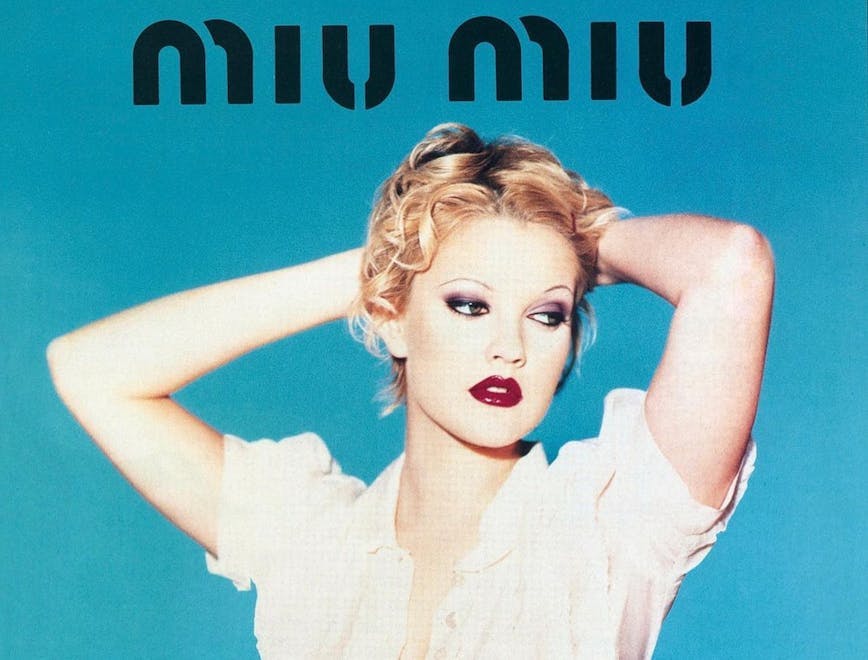 Drew Barrymore for Miu Miu Spring Campaign 1995 by Ellen von Unwerth. Photo courtesy of Instagram/ @foundingfabric.