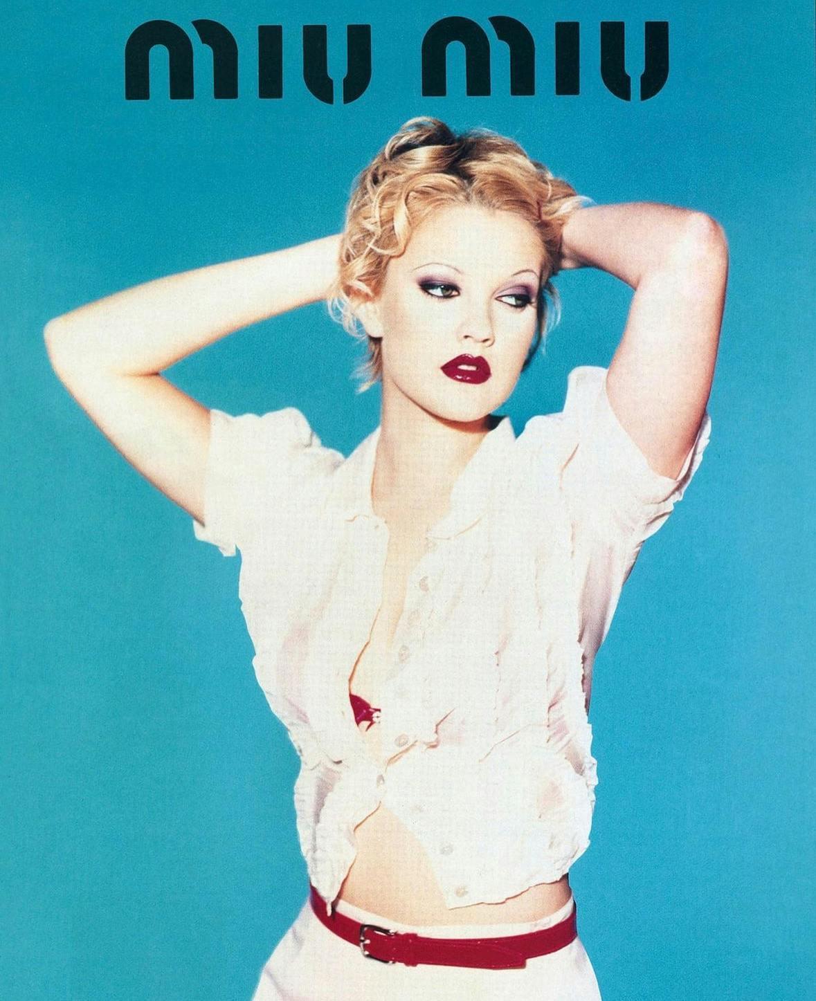 Drew Barrymore for Miu Miu Spring Campaign 1995 by Ellen von Unwerth. Photo courtesy of Instagram/ @foundingfabric.