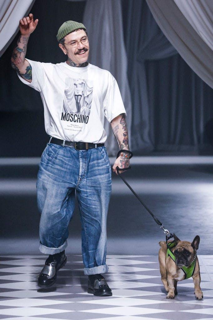 milan pants adult male man person canine dog pet jeans face